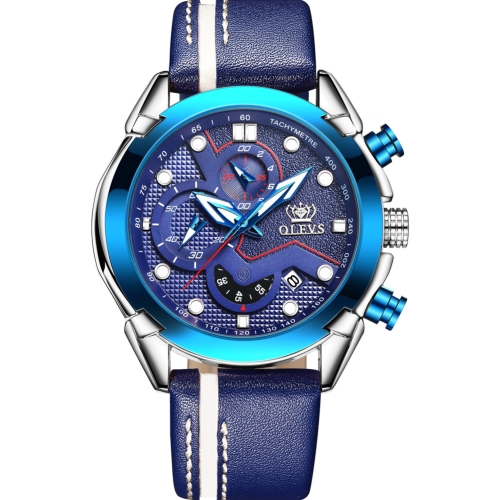 

OLEVS 9903 Multi-function Men Timed Calendar Sport Quartz Watch, Style:Silver Shell(Blue)