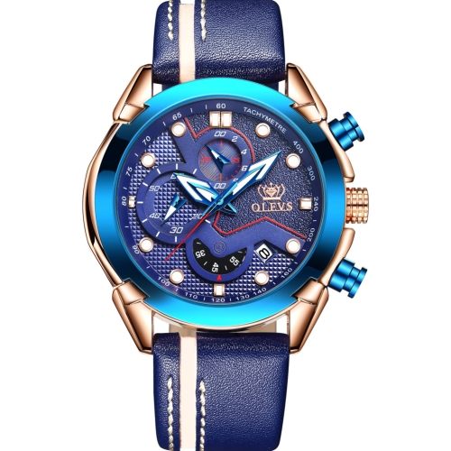 

OLEVS 9903 Multi-function Men Timed Calendar Sport Quartz Watch, Style:Rose Gold Shell(Blue)