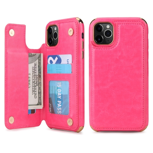 

For iPhone 11 Pro Max POLA TPU + PC Plating Full Coverage Protective Case with Holder & Card Slots & Photo Frame(Rose Red)