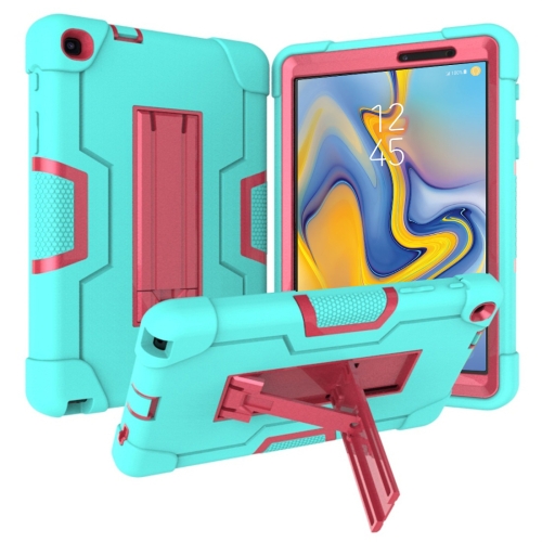 

For Galaxy Tab A 8.0 & S Pen (2019) P200 Contrast Color Silicone + PC Combination Case with Holder(Aqua + Rose Red)