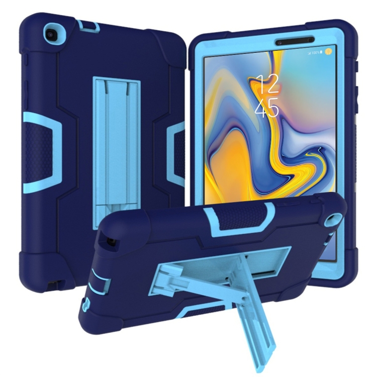 

For Galaxy Tab A 8.0 & S Pen (2019) P200 Contrast Color Silicone + PC Combination Case with Holder(Navy Blue + Blue)