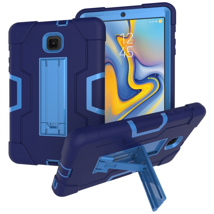 

For Galaxy Tab A 8.0 (2018) T387 Contrast Color Silicone + PC Combination Case with Holder(Navy Blue + Blue)