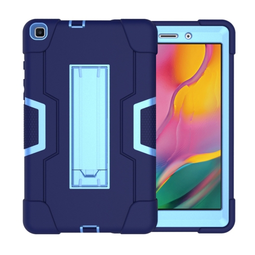 

For Galaxy Tab A 8.0 (2019) T290 Contrast Color Silicone + PC Combination Case with Holder(Navy Blue + Blue)