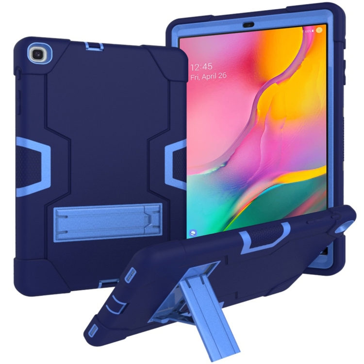 

For Galaxy Tab A 10.1 (2019) T510 Contrast Color Silicone + PC Combination Case with Holder(Navy Blue + Blue)