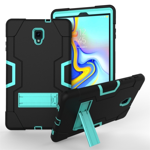 

For Galaxy Tab A 10.5 T590 Contrast Color Silicone + PC Combination Case with Holder(Black + Aqua)