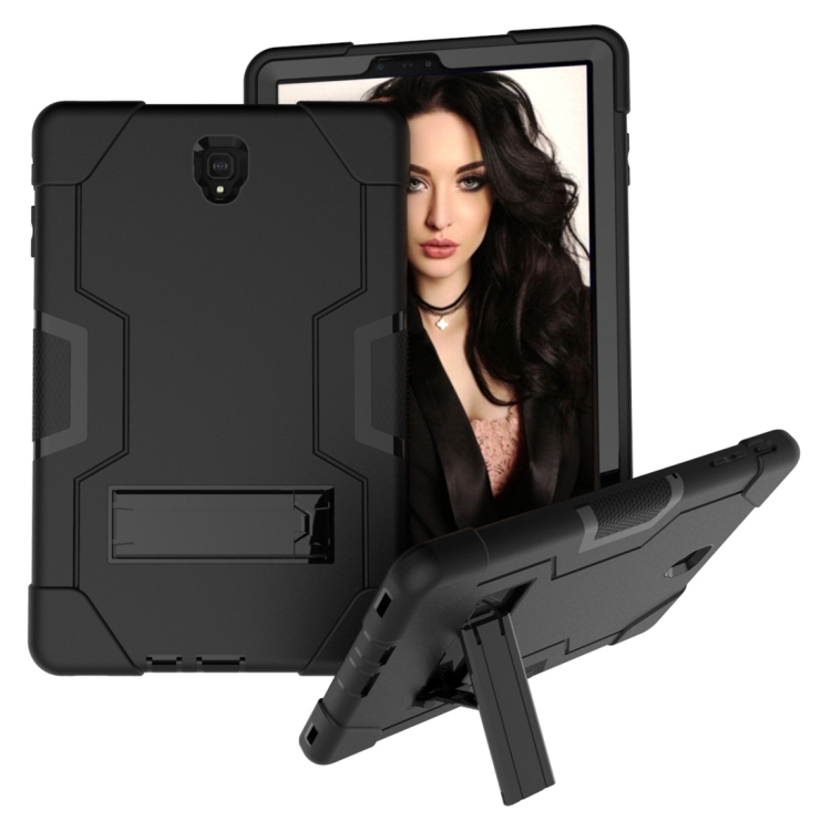 

For Galaxy Tab S4 10.5 T830 Contrast Color Silicone + PC Combination Case with Holder(Black )