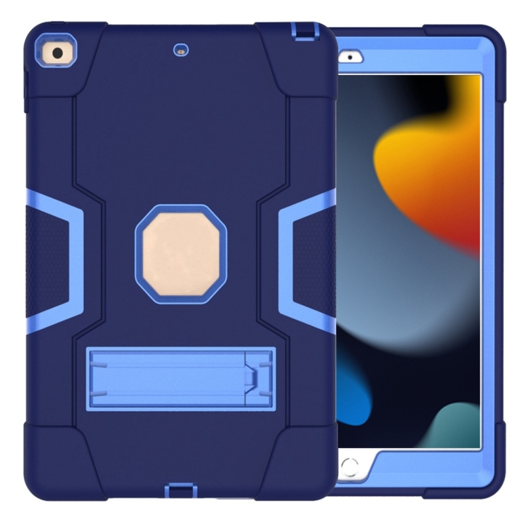

For iPad 10.2 Contrast Color Silicone + PC Combination Case with Holder(Navy Blue + Blue)