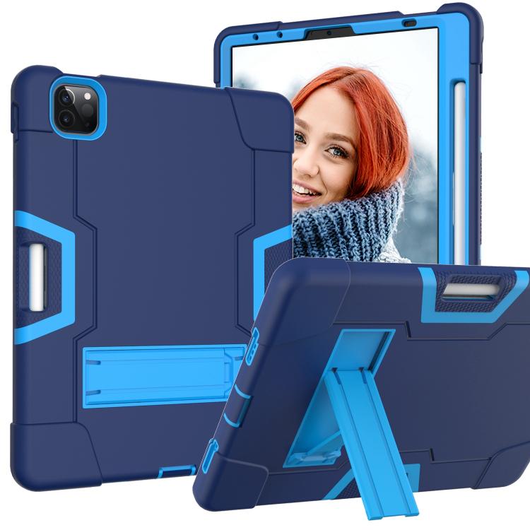 

For iPad Pro 11 Contrast Color Silicone + PC Combination Case with Holder(Navy Blue + Blue)
