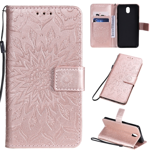 

For LG K30 (2019) Pressed Printing Sunflower Pattern Horizontal Flip PU Leather Case with Holder & Card Slots & Wallet & Lanyard(Rose Gold)