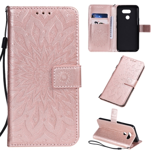 

For LG K40S Pressed Printing Sunflower Pattern Horizontal Flip PU Leather Case with Holder & Card Slots & Wallet & Lanyard(Rose Gold)