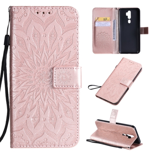 

For OPPO A9 2020 / A5 2020 Pressed Printing Sunflower Pattern Horizontal Flip PU Leather Case with Holder & Card Slots & Wallet & Lanyard(Rose Gold)