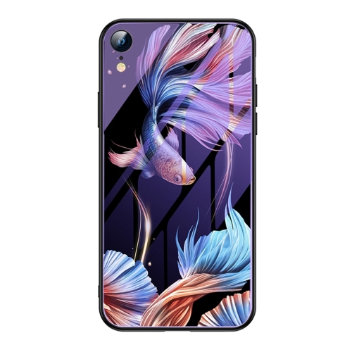 

For iPhone XR Luminous Painting Violet Glass + TPU Protective Case(Koi)