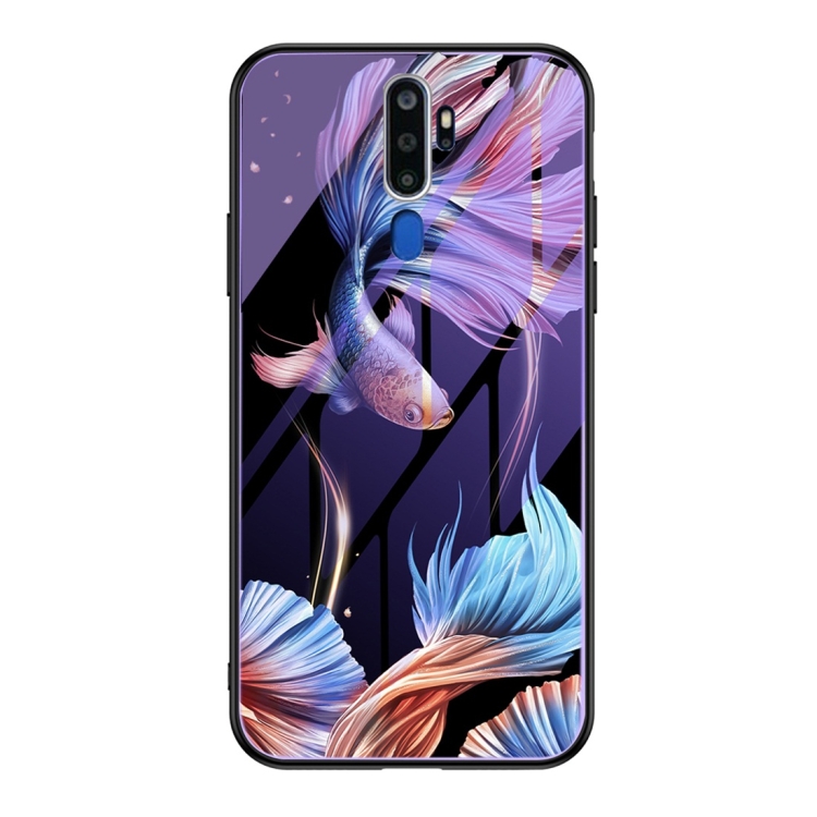 

For OPPO A9 (2020) Luminous Painting Violet Glass + TPU Protective Case(Koi)