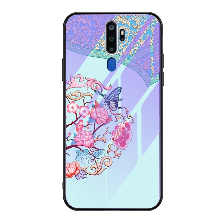 

For OPPO A9 (2020) Luminous Painting Violet Glass + TPU Protective Case(Butterfly Flower)