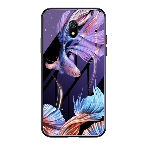 

For Xiaomi Redmi 8A Luminous Painting Violet Glass + TPU Protective Case(Koi)