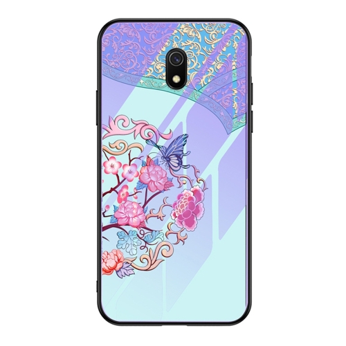

For Xiaomi Redmi 8A Luminous Painting Violet Glass + TPU Protective Case(Butterfly Flower)