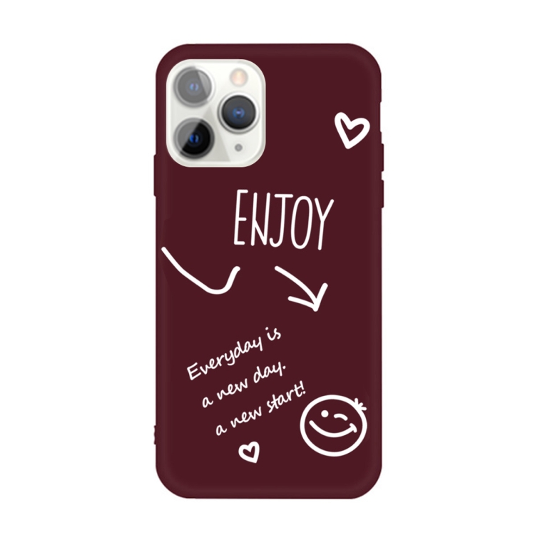 

For iPhone 11 Pro Enjoy Emoticon Heart-shape Pattern Colorful Frosted TPU Phone Protective Case(Wine Red)