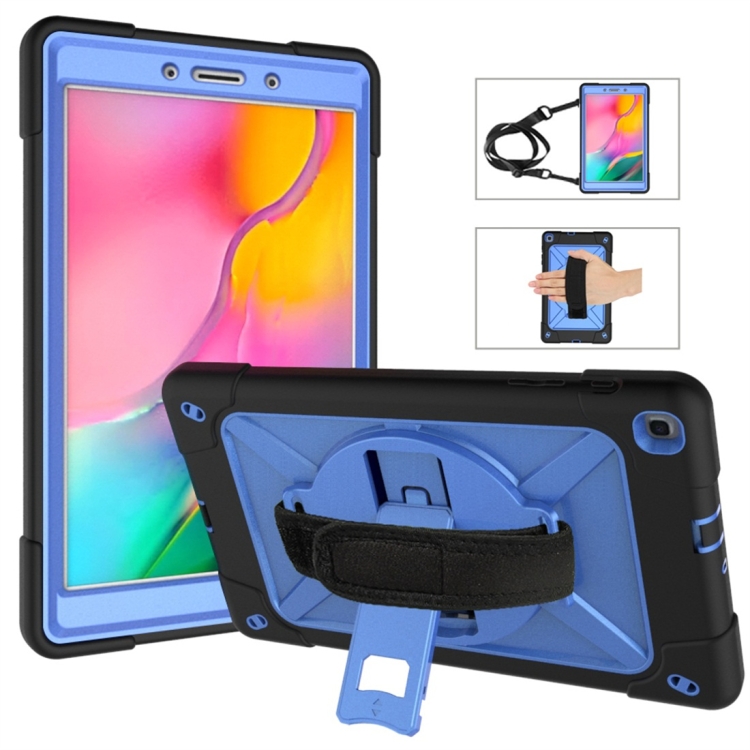 

For Galaxy Tab A 8.0 (2019) T290 Contrast Color Silicone + PC Combination Case with Holder(Black + Blue)