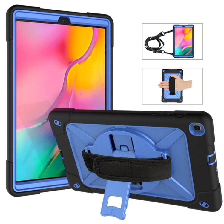 

For Galaxy Tab A 10.1 (2019) T510 Contrast Color Silicone + PC Combination Case with Holder(Black + Blue)