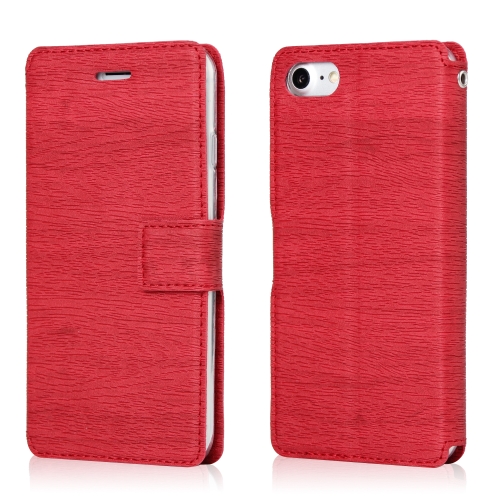 

For iPhone SE 2020 & 8 & 7 Ultra-thin Tree Texture Horizontal Flip TPU + PU Leather Case, with Card Slots & Holder & Lanyard(Red)