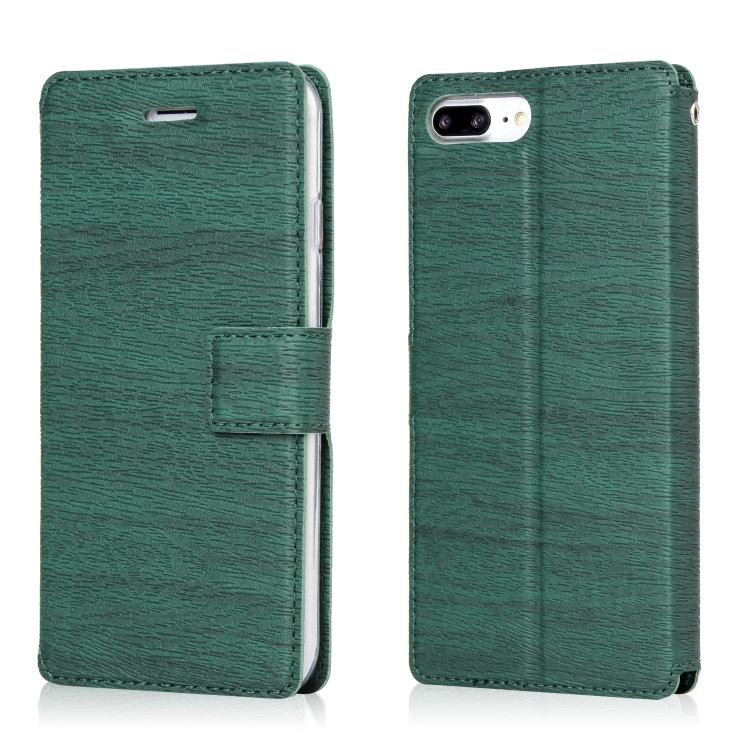 

For iPhone 8 Plus & 7 Plus Ultra-thin Tree Texture Horizontal Flip TPU + PU Leather Case, with Card Slots & Holder & Lanyard(Green)