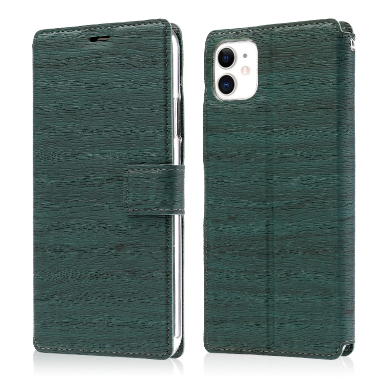 

For iPhone 11 Ultra-thin Tree Texture Horizontal Flip TPU + PU Leather Case, with Card Slots & Holder & Lanyard(Green)