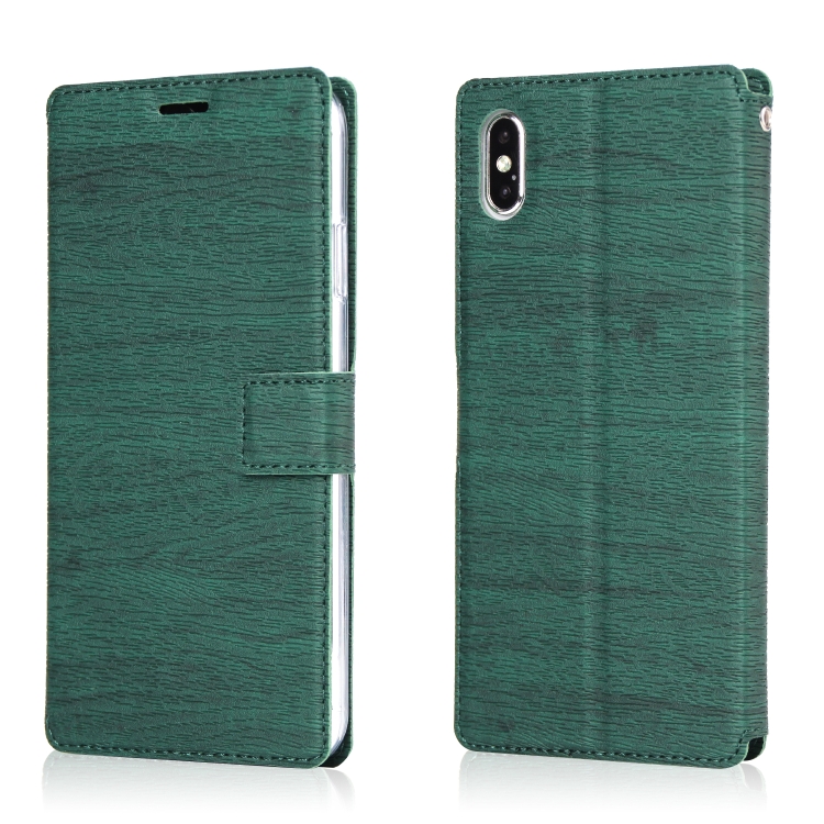 

For iPhone XS Max Ultra-thin Tree Texture Horizontal Flip TPU + PU Leather Case, with Card Slots & Holder & Lanyard(Green)