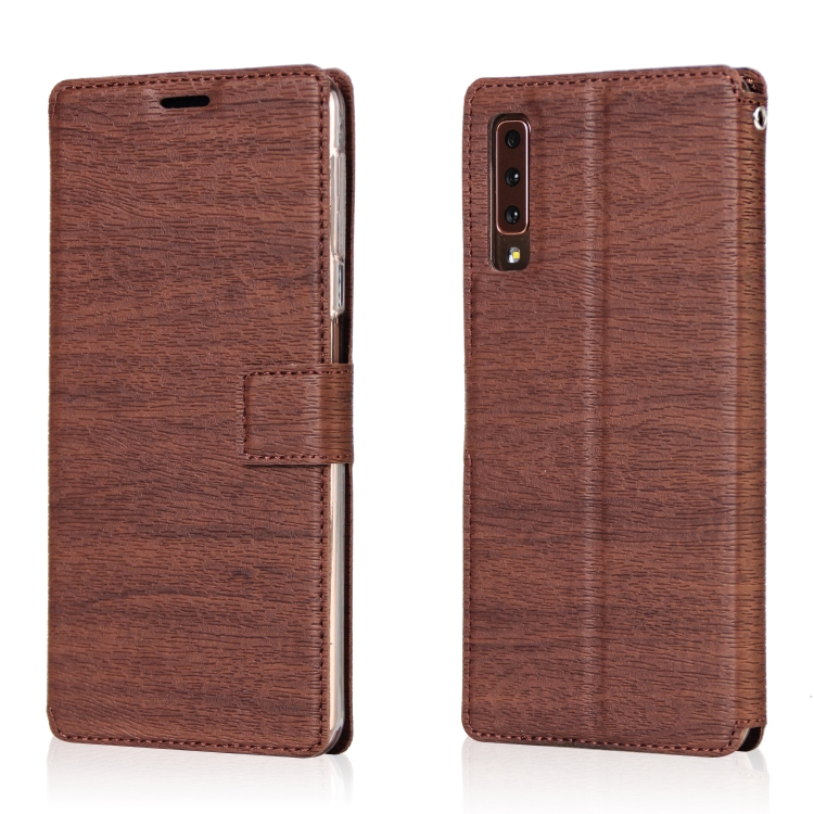 

For Galaxy A7 (2018) Ultra-thin Tree Texture Horizontal Flip TPU + PU Leather Case, with Card Slots & Holder & Lanyard(Brown)