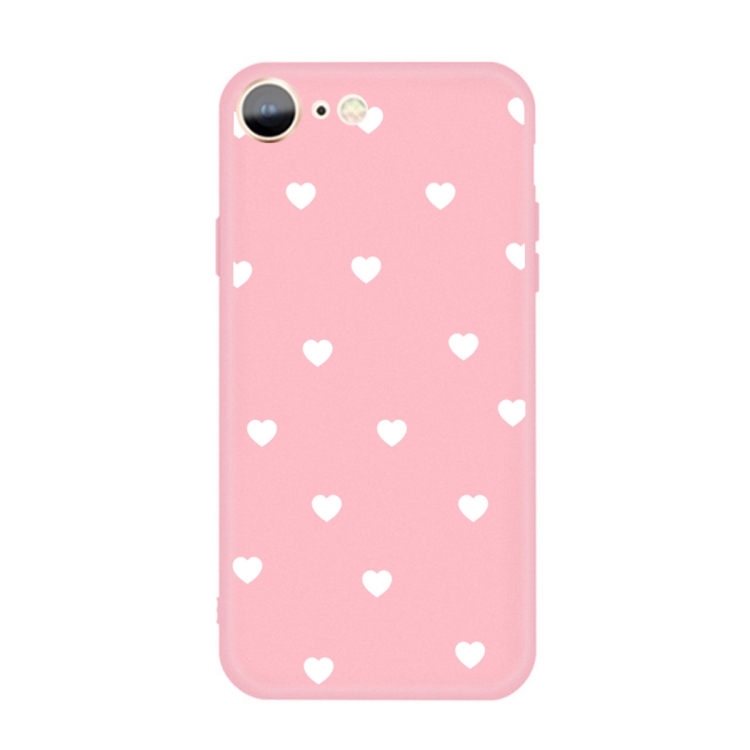 

For iPhone SE 2020 / 8 / 7 Multiple Love-hearts Pattern Colorful Frosted TPU Phone Protective Case(Pink)