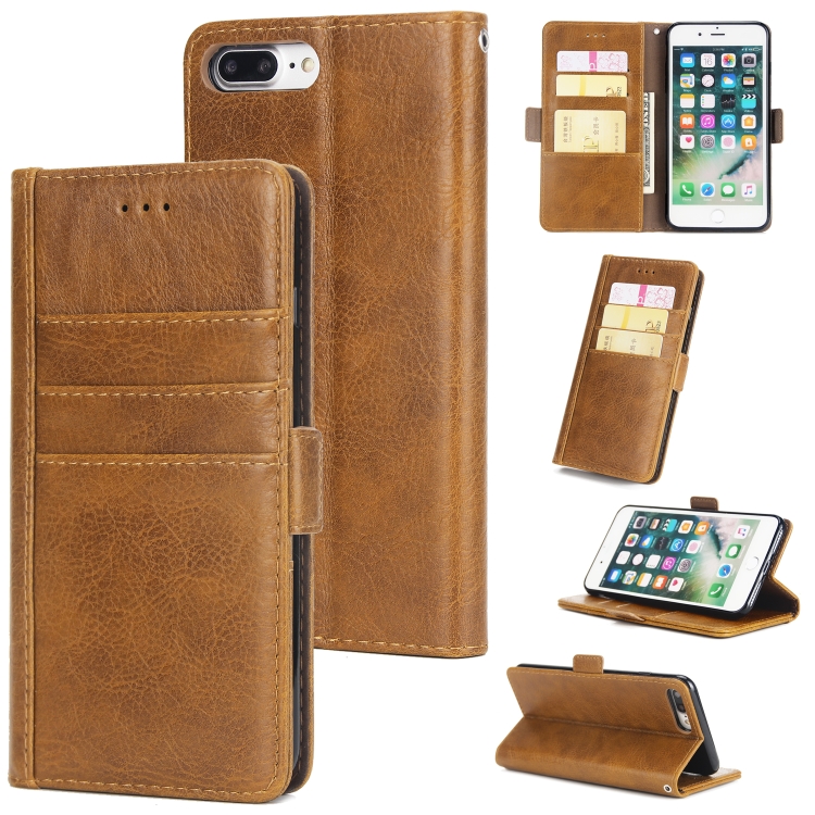 

For iPhone 8 Plus & 7 Plus External Three Card Slots Leather Texture Horizontal Flip TPU + PU Case, with Card Slots & Holder & Wallet(Light Brown)