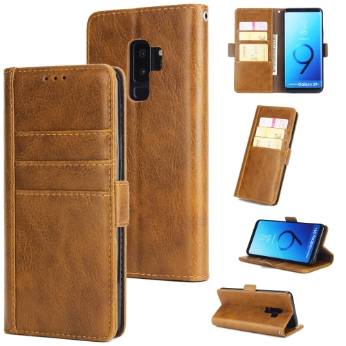 

For Galaxy S9+ External Three Card Slots Leather Texture Horizontal Flip TPU + PU Case, with Card Slots & Holder & Wallet(Light Brown)