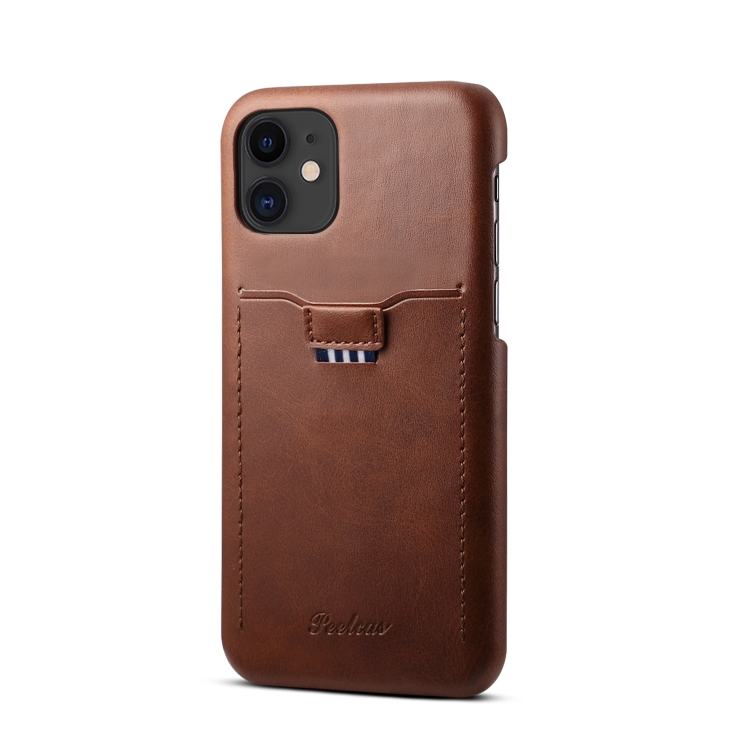 

For iPhone 11 peelcas Shockproof TPU + PU Protective Case with Card Slot(Brown)