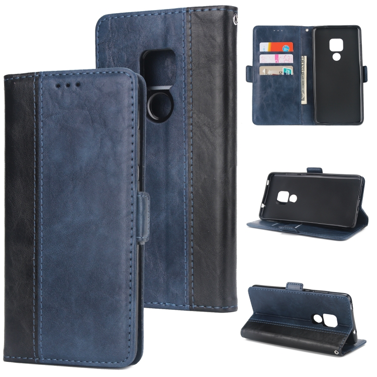 

For Huawei Mate 20 Retro Texture Contrast Color Splicing Horizontal Flip TPU + PU Leather Case with Card Slots & Holder & Wallet(Blue)