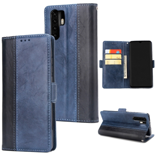 

For Huawei P30 Pro Retro Texture Contrast Color Splicing Horizontal Flip TPU + PU Leather Case with Card Slots & Holder & Wallet(Blue)