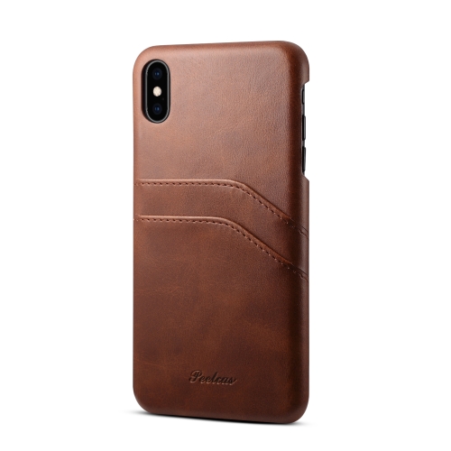 

For iPhone XS / X peelcas Shockproof TPU + PU Protective Case with Card Slots(Brown)