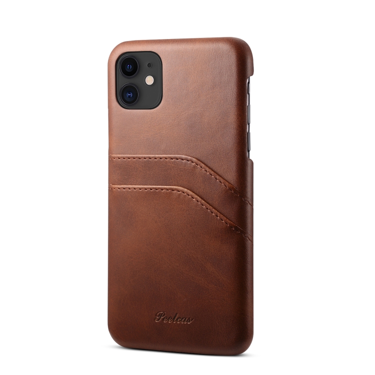 

For iPhone 11 peelcas Shockproof TPU + PU Protective Case with Card Slots(Brown)