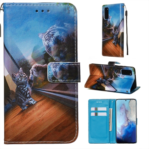 

For Galaxy S20 Colored Drawing Pattern Plain Weave Horizontal Flip Leather Case with Holder & Card Slot & Wallet&Lanyard(Mirror Cat)