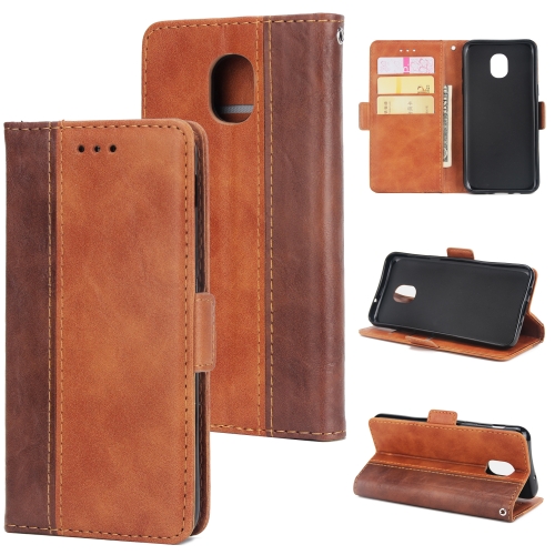 

For Galaxy J3 / J7 (2018) Retro Texture Contrast Color Splicing Horizontal Flip TPU + PU Leather Case with Card Slots & Holder & Wallet(Brown)