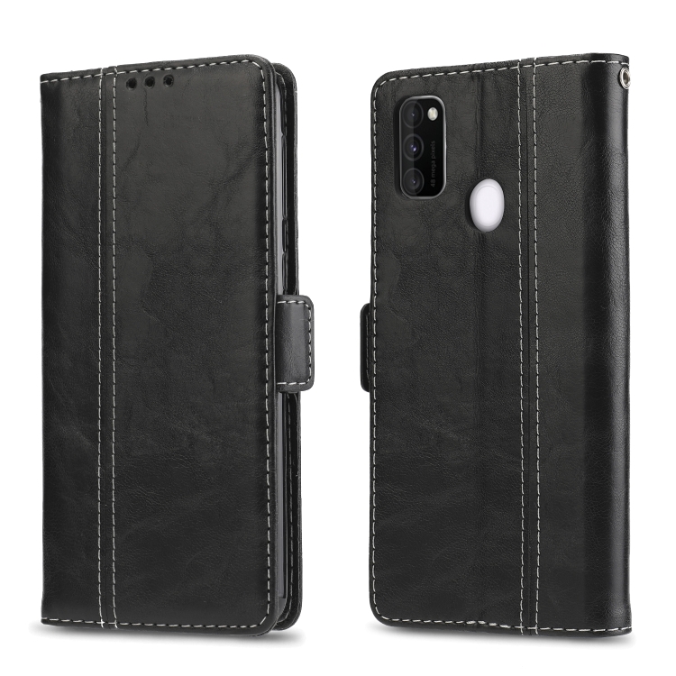 

For Galaxy M30s Retro Texture Contrast Color Splicing Horizontal Flip TPU + PU Leather Case with Card Slots & Holder & Wallet(Black)