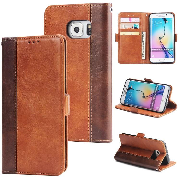 

For Galaxy S6 Edge Retro Texture Contrast Color Splicing Horizontal Flip TPU + PU Leather Case with Card Slots & Holder & Wallet(Brown)
