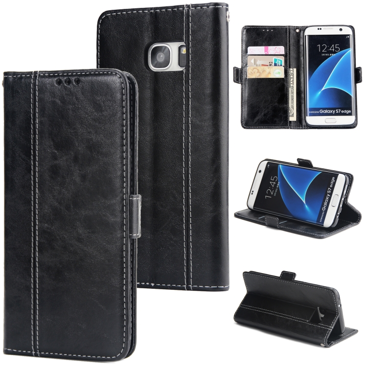 

For Galaxy S7 Edge Retro Texture Contrast Color Splicing Horizontal Flip TPU + PU Leather Case with Card Slots & Holder & Wallet(Black)