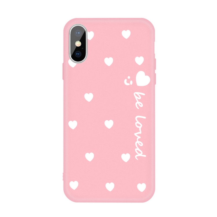 

For iPhone XS Max Smiling Face Multiple Love-hearts Pattern Colorful Frosted TPU Phone Protective Case(Pink)