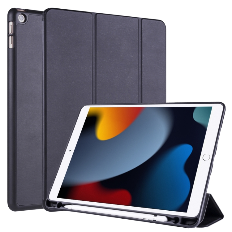 

For iPad 10.2 Horizontal Flip Tablet PC PU Leather Case with Three-folding Holder & Pen Slot(Black)