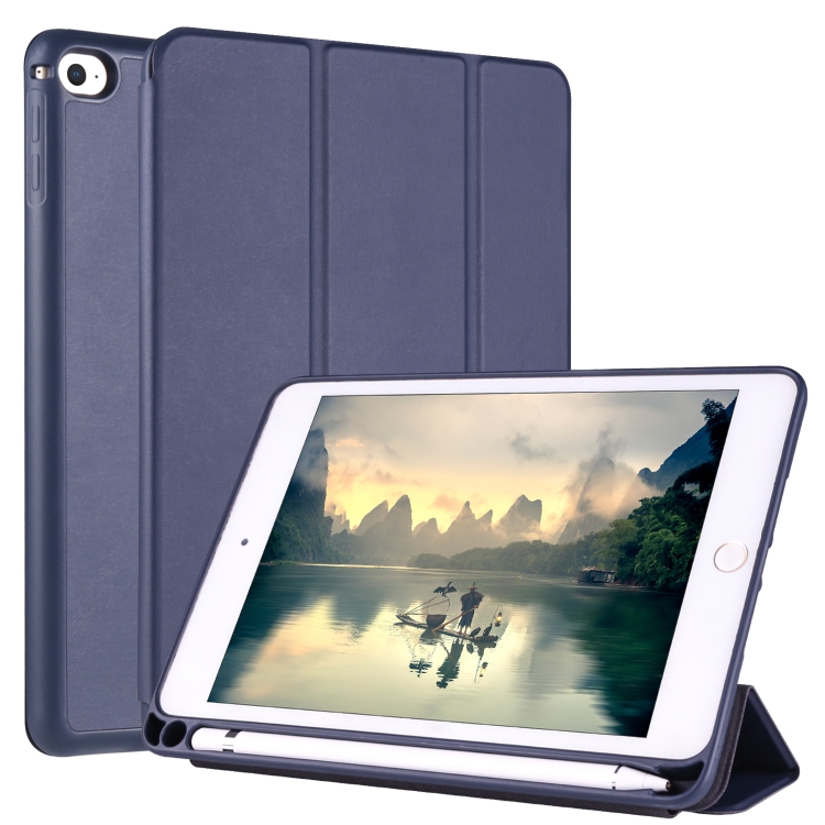 

For iPad Mini 5 / 4 Horizontal Flip Tablet PC PU Leather Case with Three-folding Holder & Pen Slot(Dark Blue)