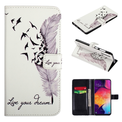 

For Galaxy A70 Embossed Coloured Drawing Pattern Horizontal Flip Leather Case with Holder & Card Slots & Wallet(Feather)