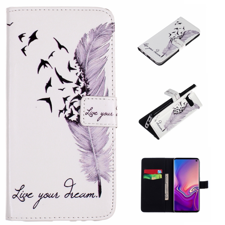 

For Galaxy S10 Embossed Coloured Drawing Pattern Horizontal Flip Leather Case with Holder & Card Slots & Wallet(Feather)