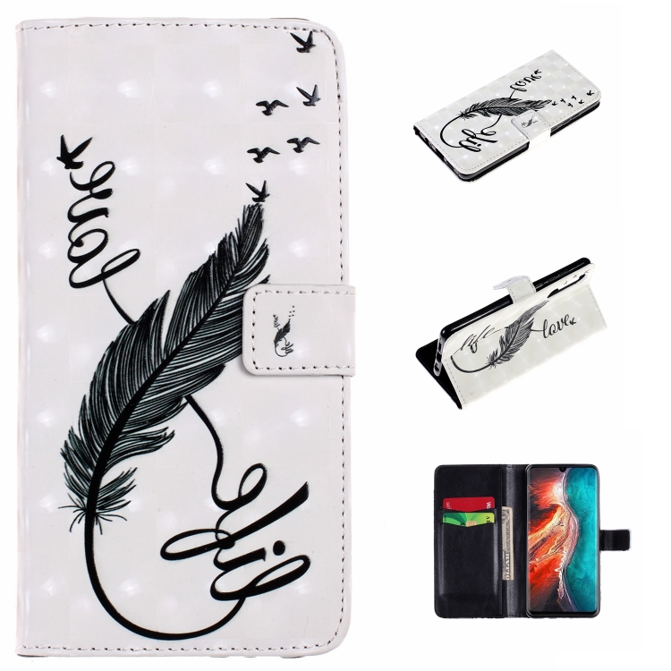 

For Huawei P30 3D Coloured Drawing Horizontal Flip Leather Case, with Holder & Card Slots & Wallet(8 Shape Feather)