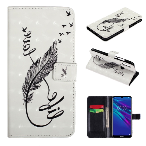 

For Huawei Y6(2019) 3D Coloured Drawing Horizontal Flip Leather Case, with Holder & Card Slots & Wallet(8 Shape Feather)