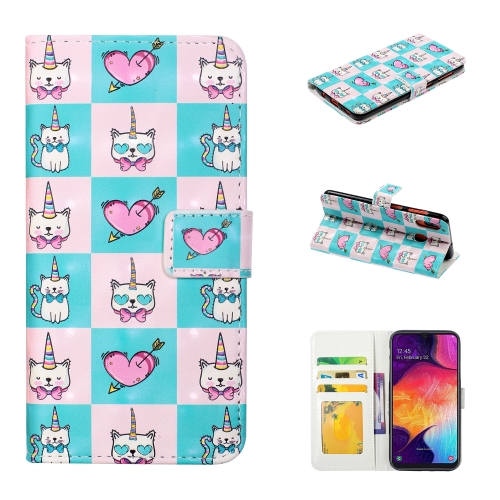 

For Galaxy A20e 3D Embossed Horizontal Flip Leather Case, with Holder & Card Slots & Wallet & Photo Frame(Checkered Unicorn)