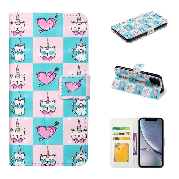 

For iPhone 11 Pro 3D Embossed Horizontal Flip Leather Case, with Holder & Card Slots & Wallet & Photo Frame(Checkered Unicorn)